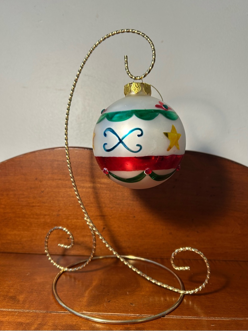 Quantity 1 - Jumbo Triple Indent Painted & Sparkly Christmas Ornament 3.5”x3.75”